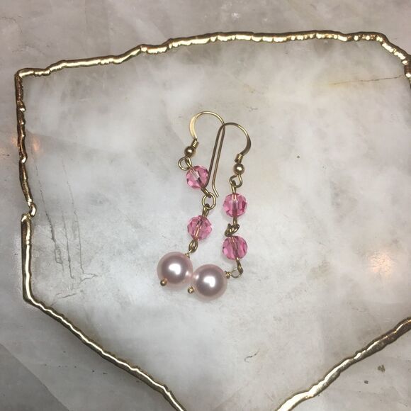 PINK & Pearl Drop Earrings by Dallas Designer - Picture 4 of 8